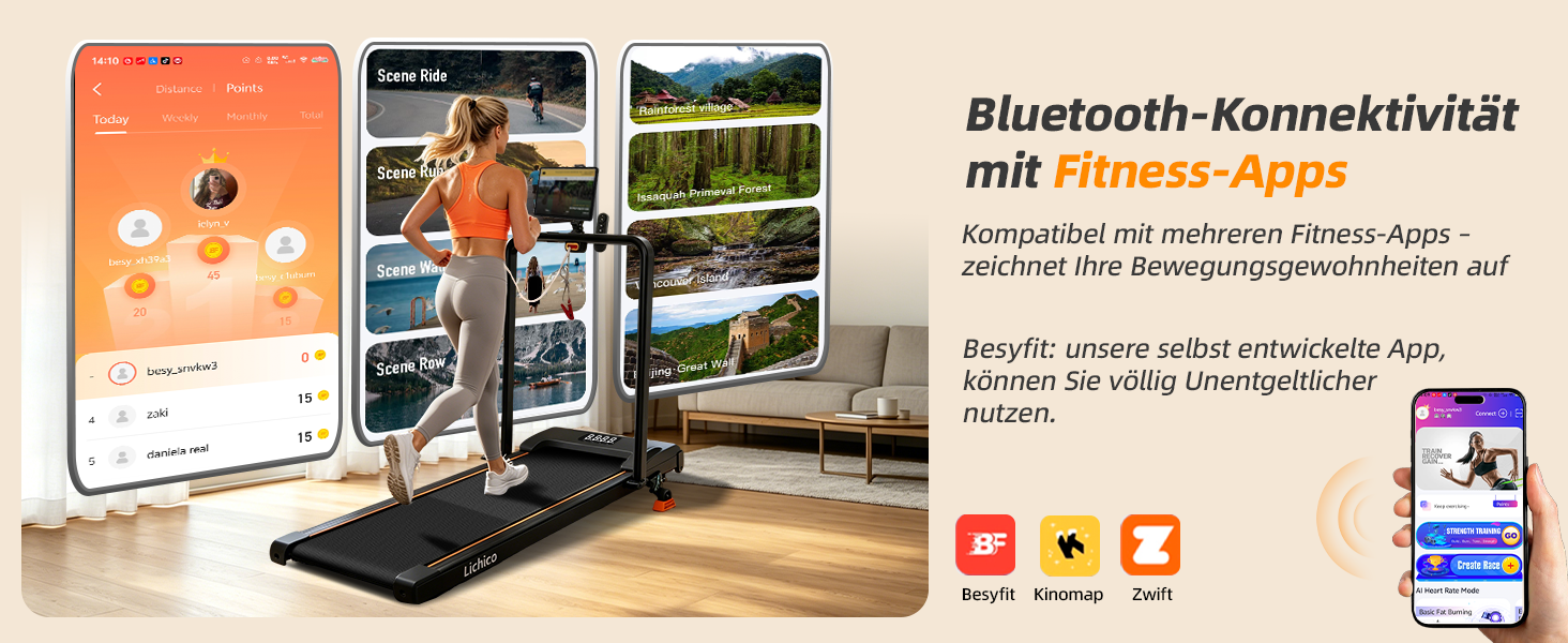 Складана бігова доріжка Lichico для дому, Walking Pad зі схилом 12% та швидкістю до 12 км/год