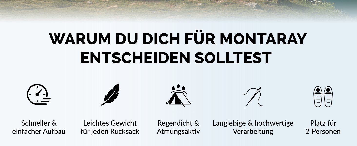 Намет MONTARAY для 2 або 4 особи: двостінний, з захистом від комарів, швидкий монтаж, водонепроникний, вітростійкий, дихаючий, легкий, компактний, з сумкою. Ідеально для кемпінгу та фестивалів (сірий)