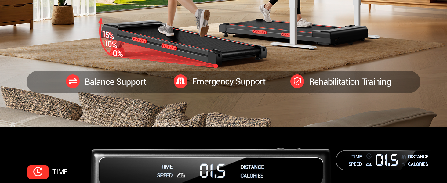 Walking Pad з нахилом 15%, 10 км/год: біговий тренажер для дому з LED-дисплеєм, дистанційним керуванням, 2.5PS, до 136 кг