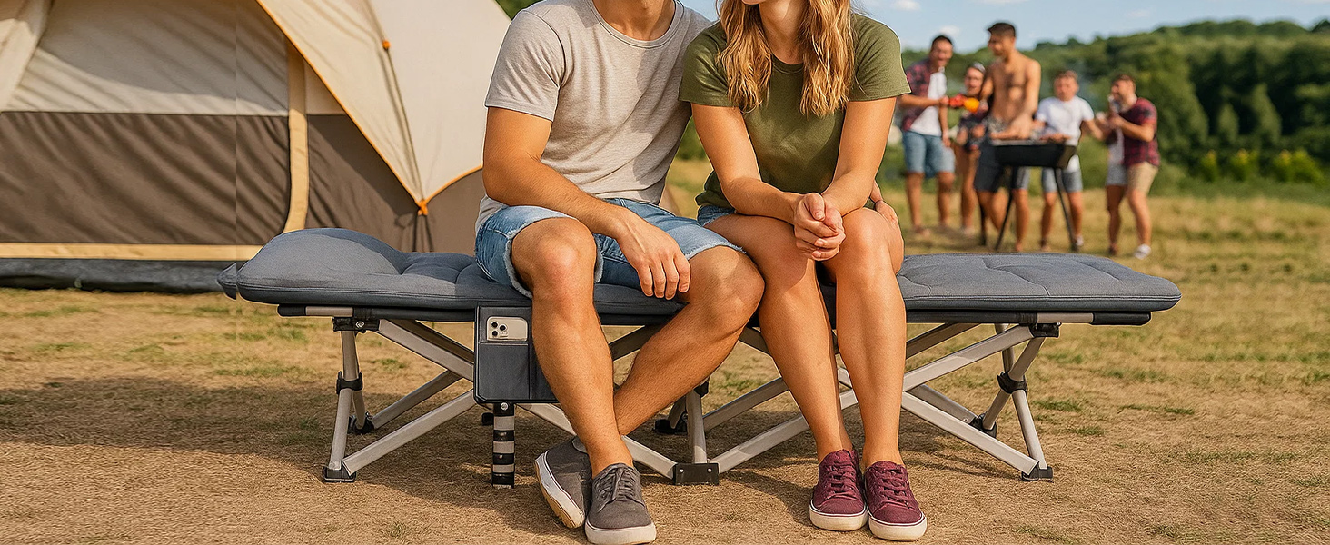 Кемпінгове ліжко Caliyo складне, з матрацом 200 x 80 x 40 см, до 200 кг, з мішком для зберігання, сірий