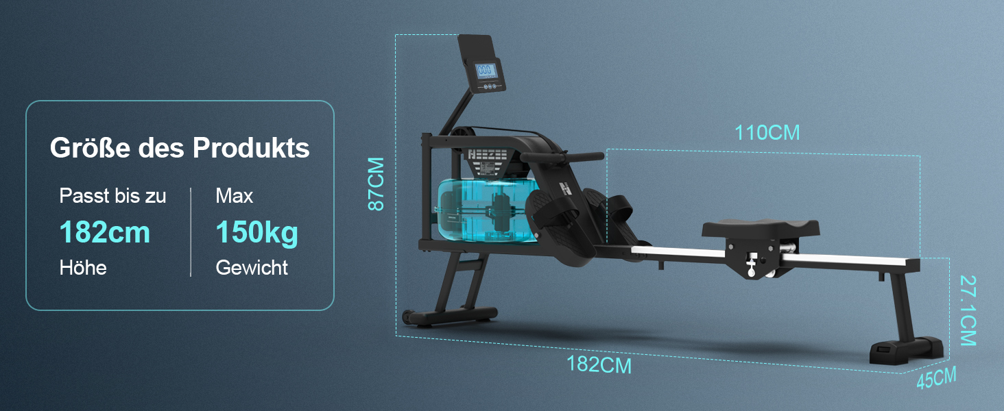 Гребний тренажер Neezee, вода, Bluetooth, 150 кг, вертикальне зберігання