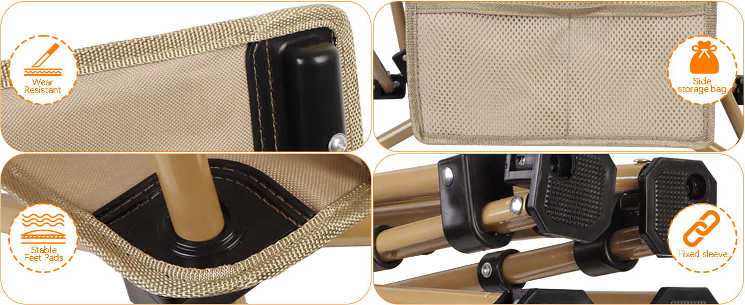 Зручний складаний стілець для кемпінгу та відпочинку на природі (150 кг), легкий, з регулюванням кута нахилу, з сумкою, хакі