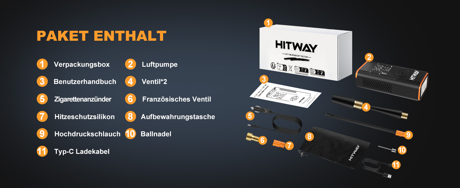 Електрична портативна насосна станція HITWAY 6000mAh, 150PSI, акумуляторний компресор для авто, велосипедів, мотоциклів і м'ячів, з функцією Powerbank