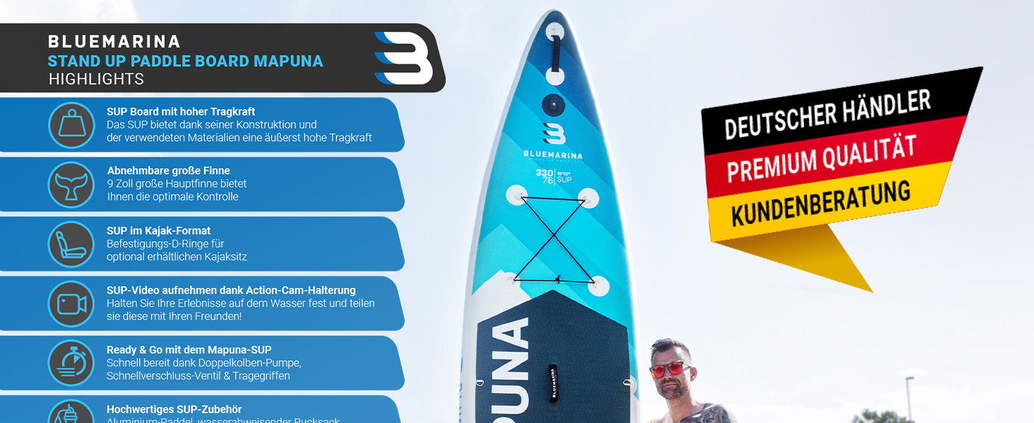 Надувна SUP дошка Bluemarina Mapuna 330x76x16 см - до 200 кг | 5 років гарантії