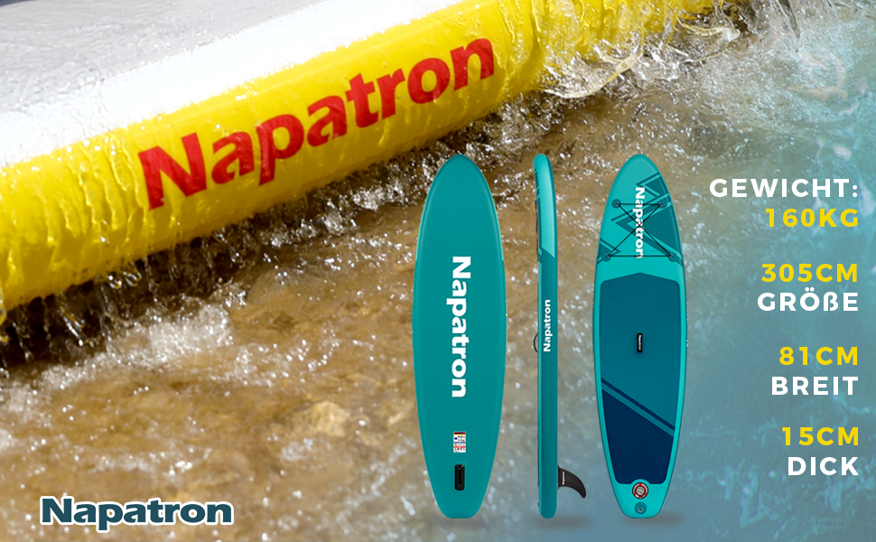 Надувне SUP-борд Napatron для сімейного відпочинку, 160 кг, комплект з насосом та страховкою, для початківців та досвідчених, синьо-зелений