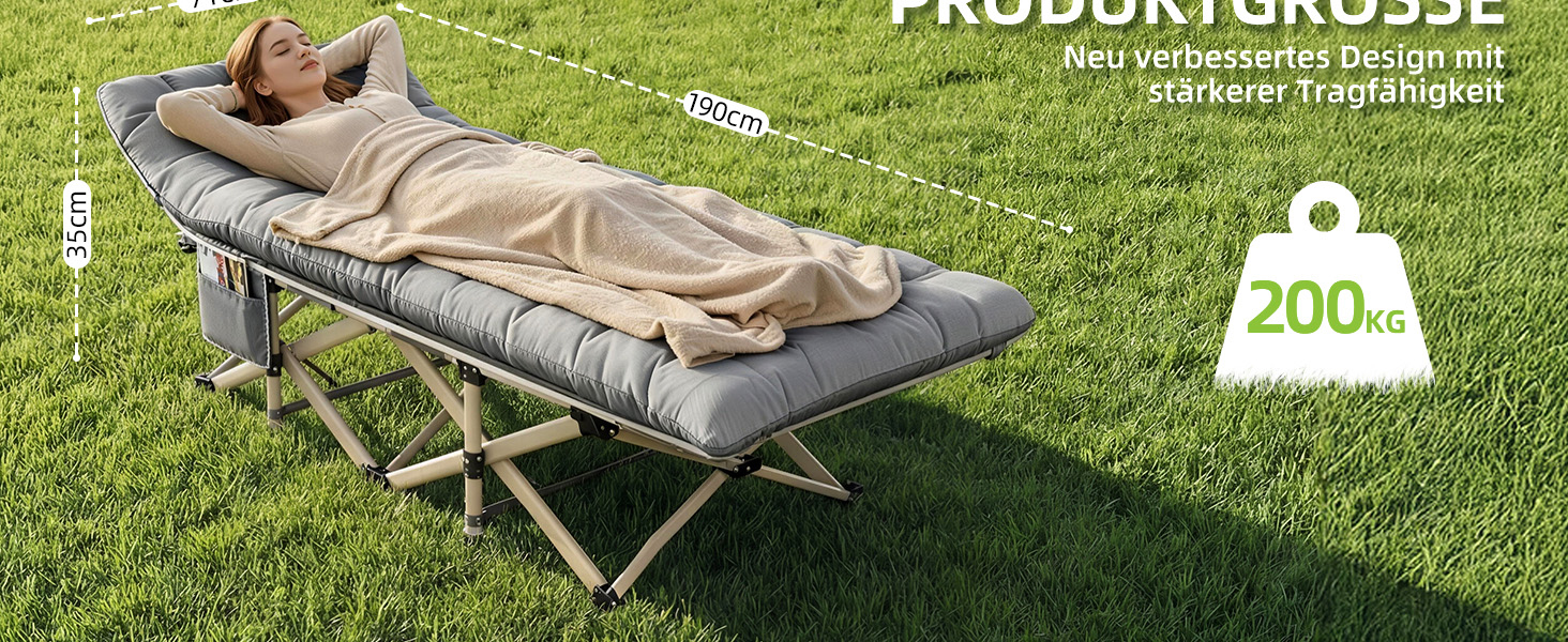 Ліжко похідне розкладне Feldbett XXL 7 зон, 250 кг, Oxford 1200D, кут нахилу 15°, сіре (2 шт)