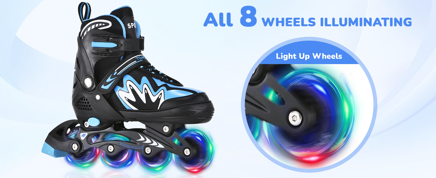 Роликові ковзани TOMSHOO Inliner з регулюванням розміру, LED-колесами, для дітей та дорослих (синій, L (37-39 EU))