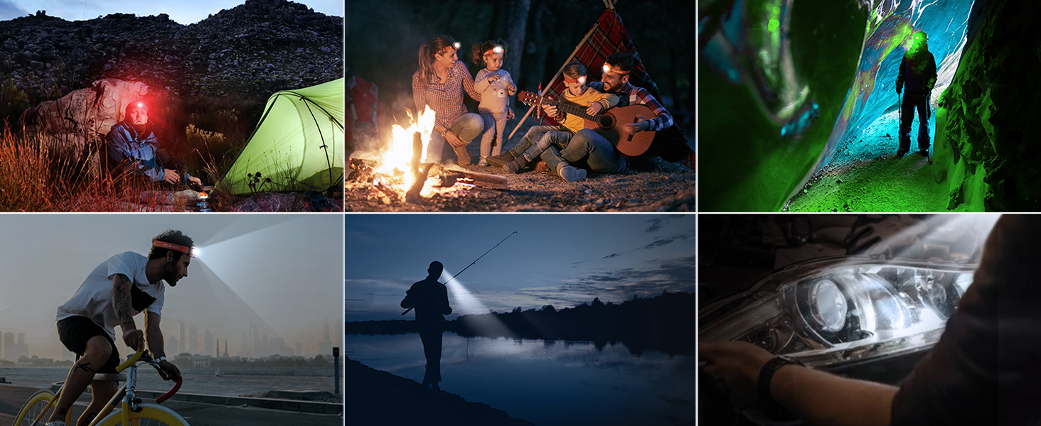 LED налобний ліхтар EverBrite 2 шт. з червоним та зеленим світлом, 5 режимів, для кемпінгу, відпочинку на природі, подарунок на Різдво, з 6 AAA батарейками (Помаранчевий)