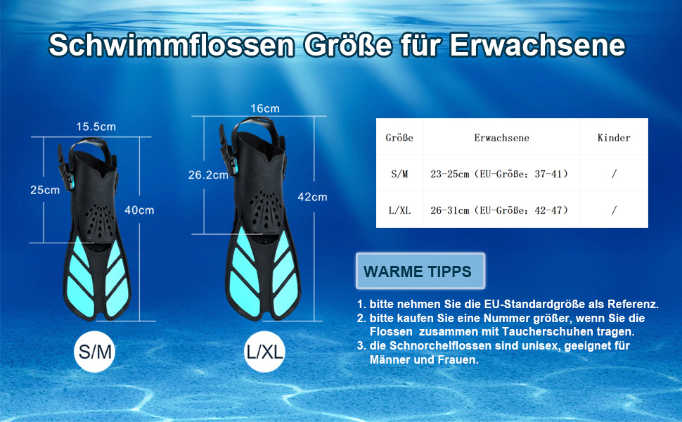 Ласти для плавання Schnorchelflossen S/M (37-41) Cyan: професійні ласти для снорклінгу та дайвінгу з регульованим ремінцем, PP+TPR