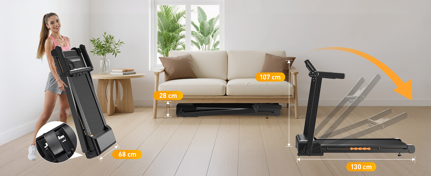 Складний біговий тренажер для дому з автоматичним нахилом 15%, потужність 3.5 PS, 12 програм HIIT, Smart App, швидкість 1-14 км/год, LED дисплей, вимірювання пульсу, вантажопідйомність 136 кг, чорний