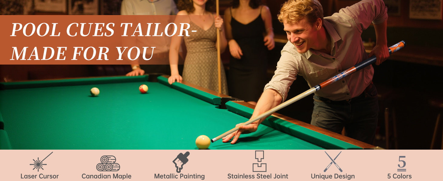 Набір більярдних київ Kmise Pool-Queue-Stick – 147 см, канадський клен, професійні, для дорослих, різні кольори, для барів, дому, більярдних столів