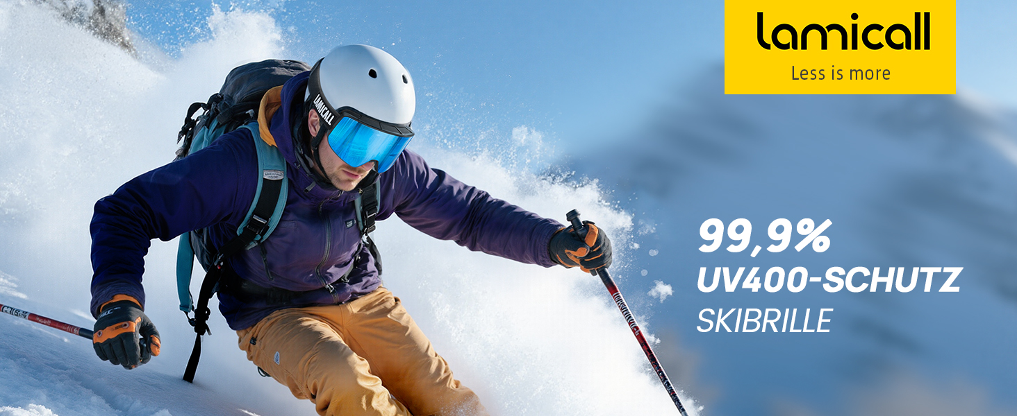Ламікал - скі-маска для жінок та чоловіків, сноуборд маска з антизапітніючою технологією, дзеркальна, для носіїв окулярів, захист від сонця UV400, чорний каркас, блакитне скло (VLT: 11%)