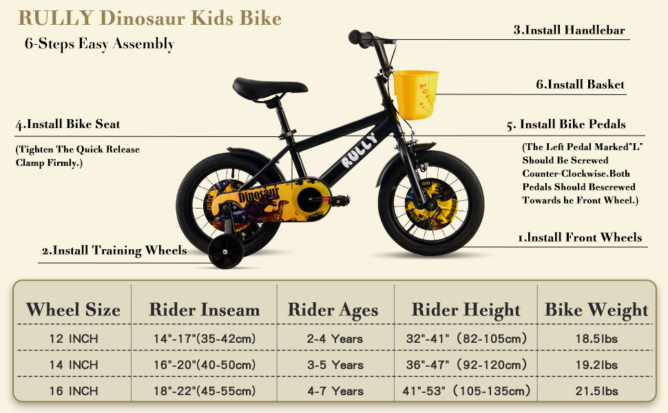 Дитяче велосипед RULLY Динозавр для хлопчиків 2-7 років, 12/14/16 дюймів, BMX, з підставкою
