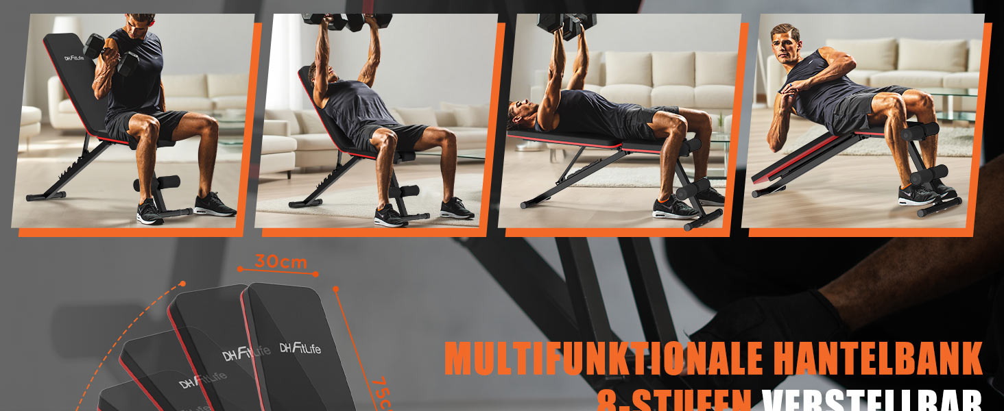 Складніша 8-в-1 Hantelbank DH FitLife | Тренажер для дому, для всього тіла | Регульована лава для пресу, фітнес-тренажер для домашнього спортзалу