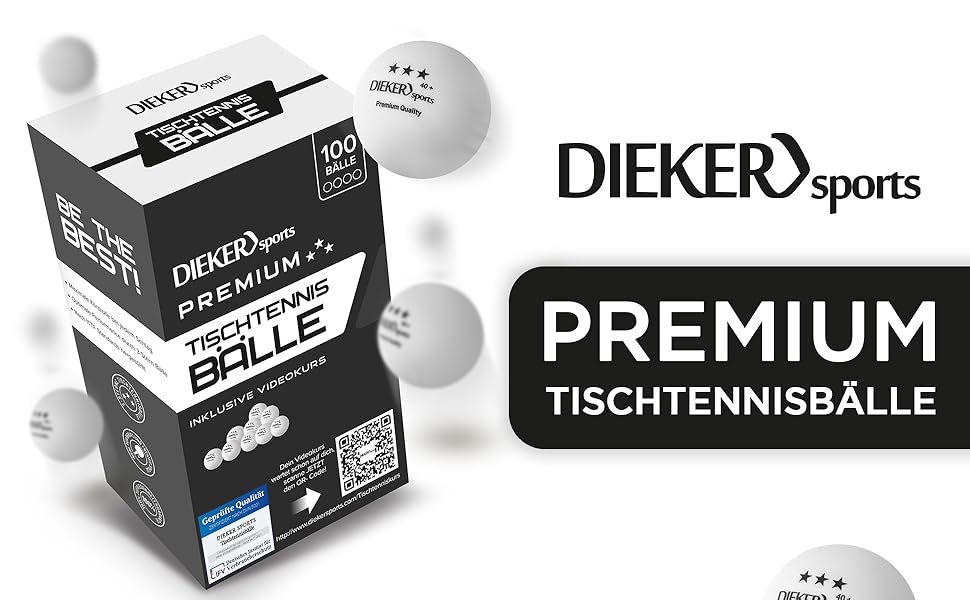 М'ячі для настільного тенісу Dieker Sports Premium 3 зірки - 12, 42 & 100 шт. - в т.ч. відеокурс - першокласні м'ячі для пінг-понгу - за стандартом турніру ITTF - м'ячі для настільного тенісу Аксесуари для настільного тенісу на відкритому повітрі