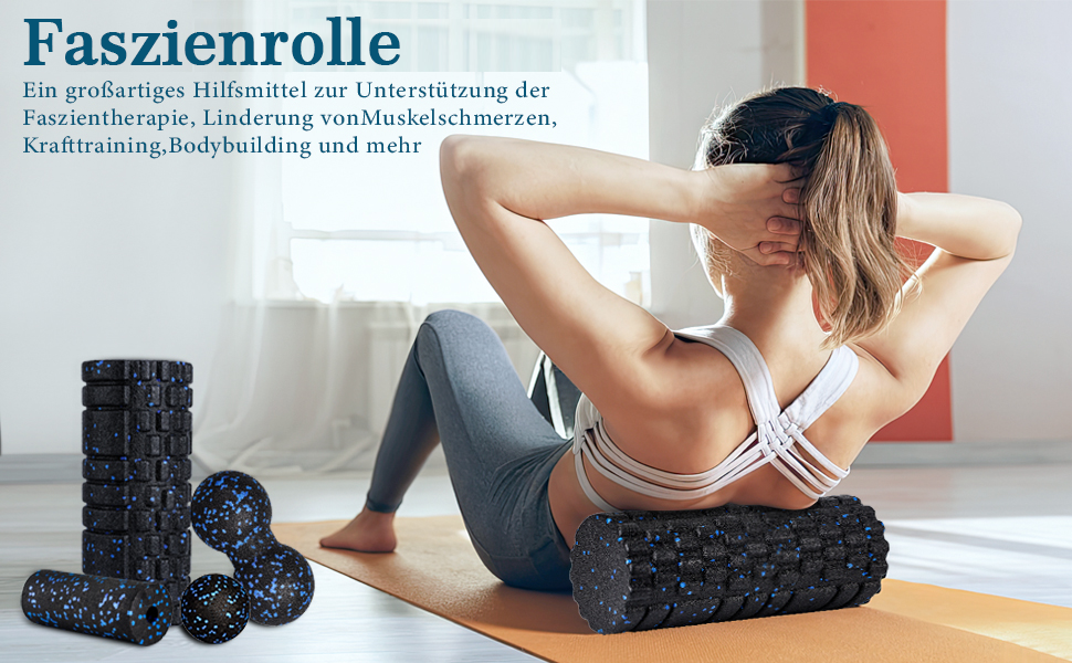 Набір масажних роликів для м'язів та фасцій (Foam Roller Set): великий ролик, міні-ролик та дуо-бол для йоги та відновлення, синій