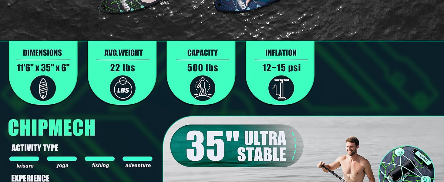 SUP дошка Upwell 350x89 см з сидінням, надувна для дорослих та підлітків, комплект (рюкзак, весло, ліш, помпа, плавники) Chipmech Green