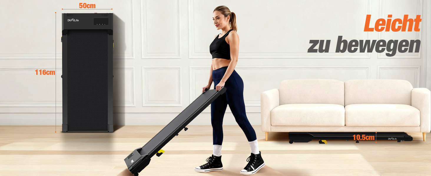 DH FitLife 2026 Walking Pad: Безшумне ходункове тренажерне обладнання з регулюванням нахилу до 6% | Для дому та офісу | З керуванням через APP | TÜV geprüft