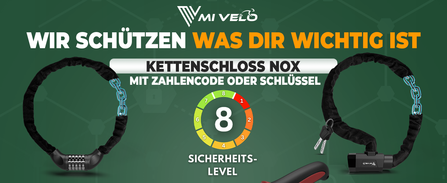 Замок для велосипеда MIVELO Kettenschloss - висока безпека, 90 см, з кодовим замком (PIN)
