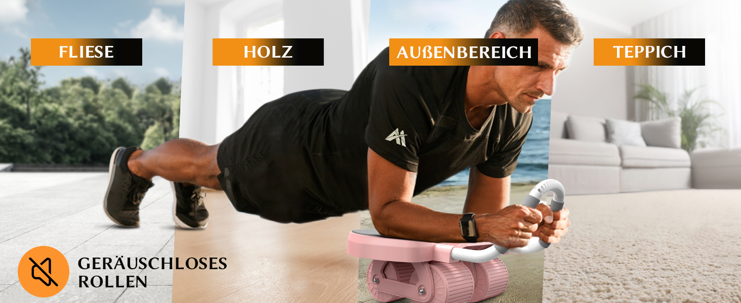 Ролер для пресу Amonax з чотирма колесами та підставкою для ліктів, автоматичний ролер для тренування пресу, ролер для пресу для чоловіків та жінок (рожевий)