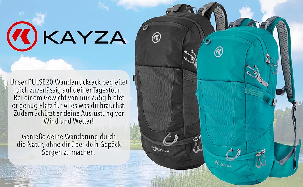 KAYZA PULSE20 – Преміум туристичний рюкзак 20 л з поясом, для жінок і чоловіків, з кріпленням для шолома та дощовиком, Ripstop нейлон, для трекінгу, міста та подорожей