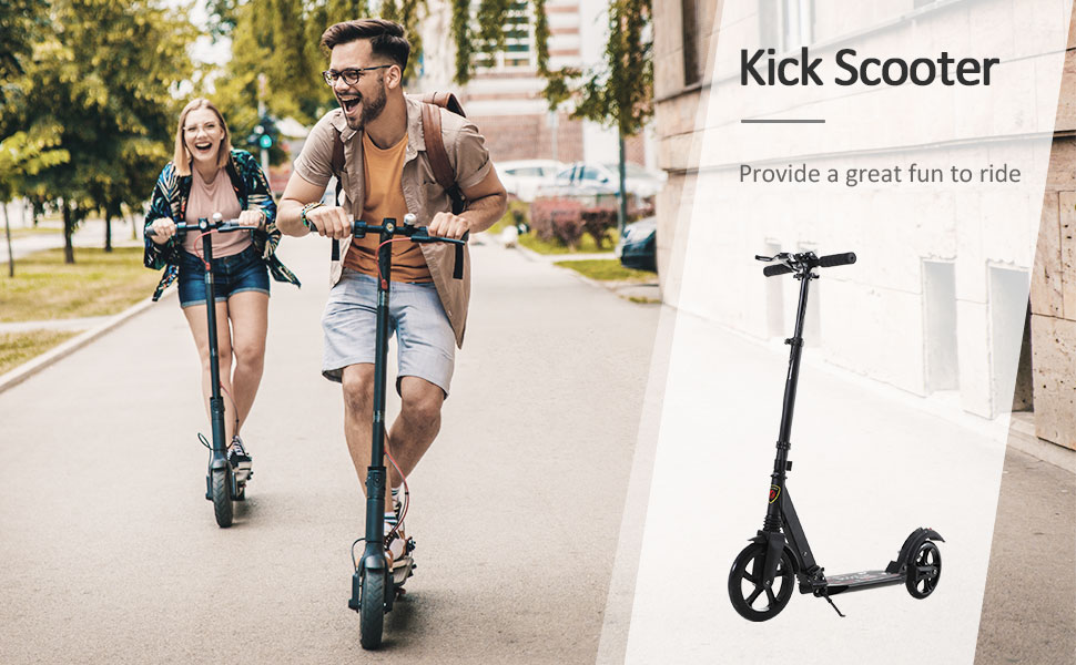 HOMCOM Скутер кикборд складаний, чорний, для підлітків та дорослих, до 100 кг, з двома гальмами та подвійною підвіскою