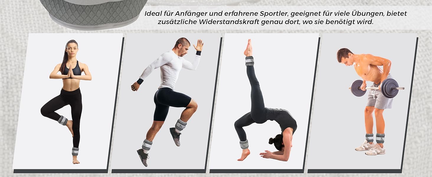 Ваги для ніг та зап'ясть (1 пара) - Регульовані ваги для жінок, чоловіків та дітей - Ідеально підходять для ходьби, бігу, гімнастики, аеробіки, 2.0 кг (x2), сірий колір