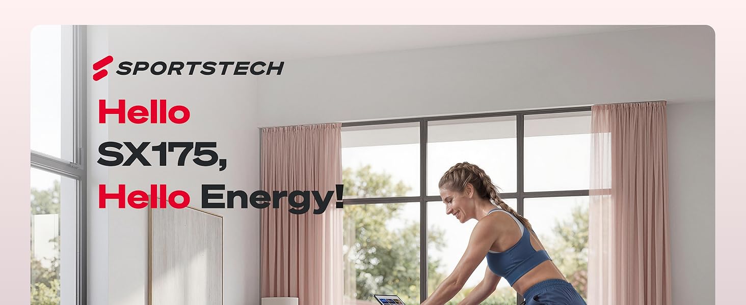 Велотренажер Sportstech SX175: Індоор-велосипед для дому з регулюванням магнітного опору, LED-дисплеєм, підтримкою додатків та вагою до 120 кг