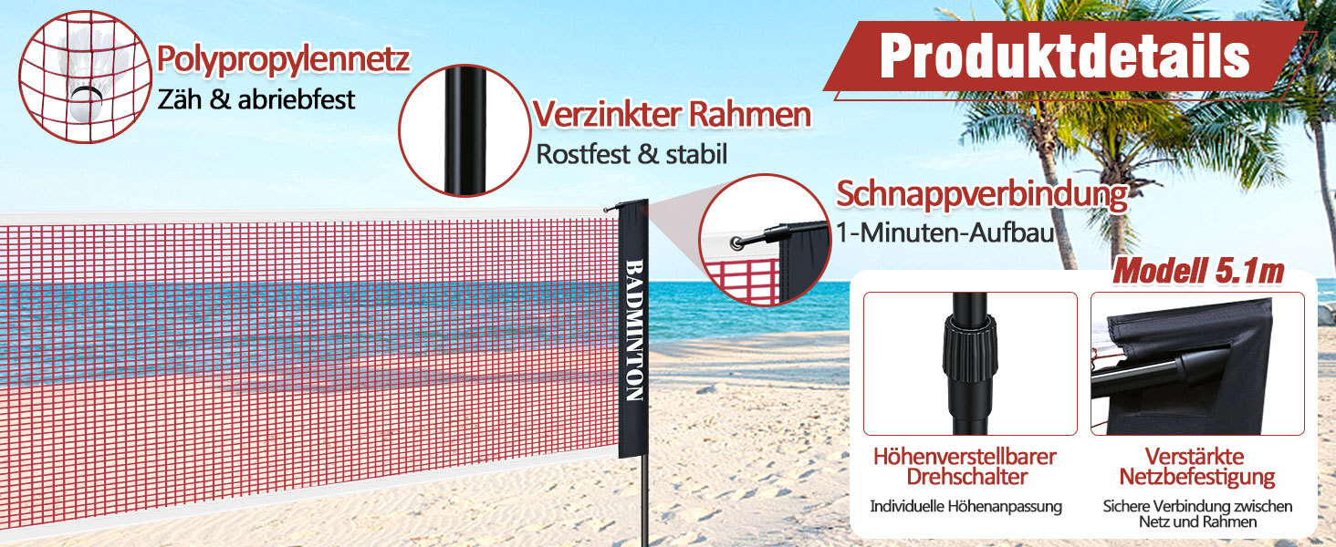 Мережа волейбольна / бадмінтонна з регульованою висотою, складана, для вулиці, з сумкою 310 см