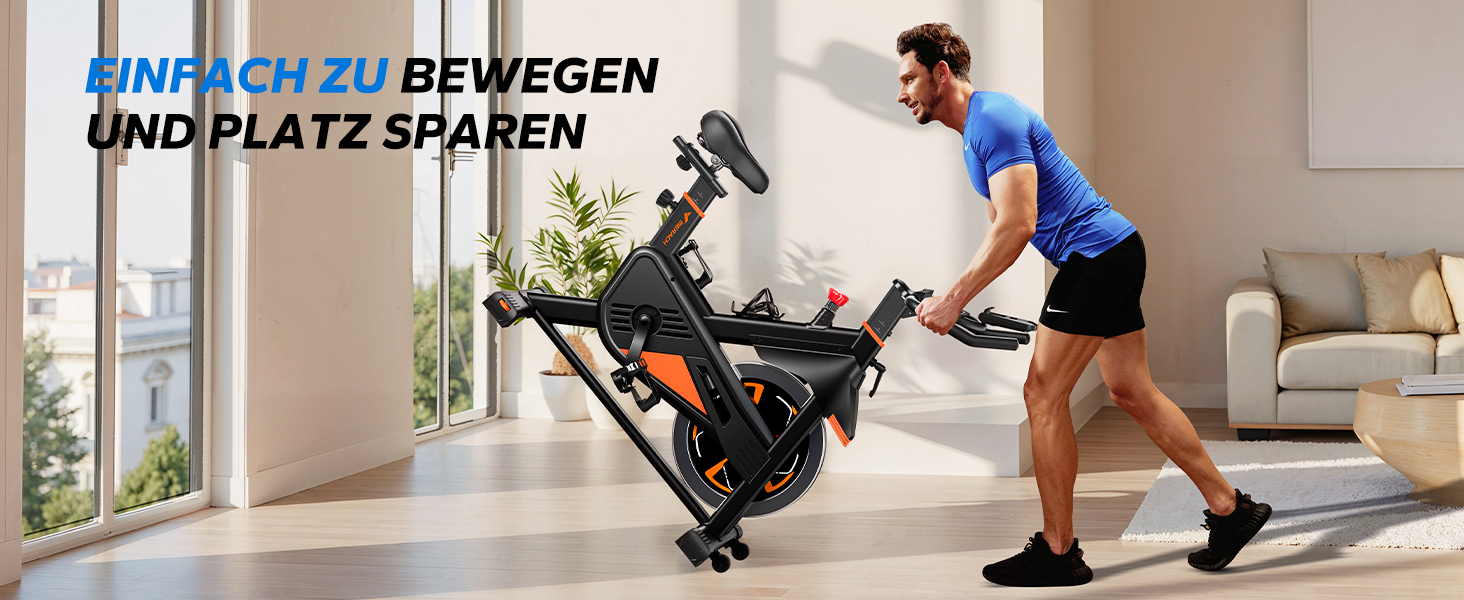 Велотренажер MERACH з магнітним опором, тихий, з амортизованим сидінням, LED-монітором та власним додатком для кардіотренувань вдома, помаранчевий