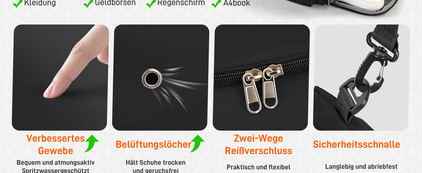 Спортивна сумка HENMI для залу та подорожей, 43 л, з відділенням для взуття та вологих речей, складана сумка для тренувань (Чорна)