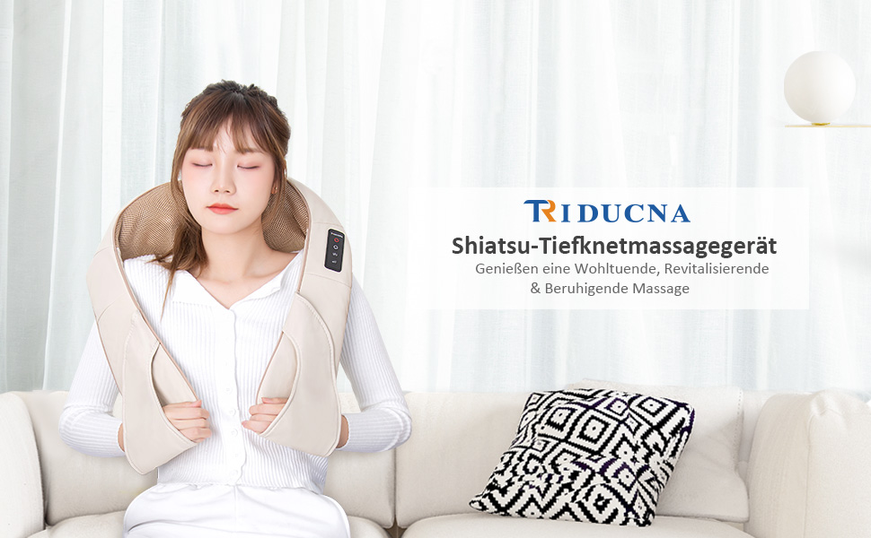 Електричний масажер для шиї та плечей Shiatsu з підігрівом, 3D ротація, 3 рівні інтенсивності, для м'язової релаксації, бежевий