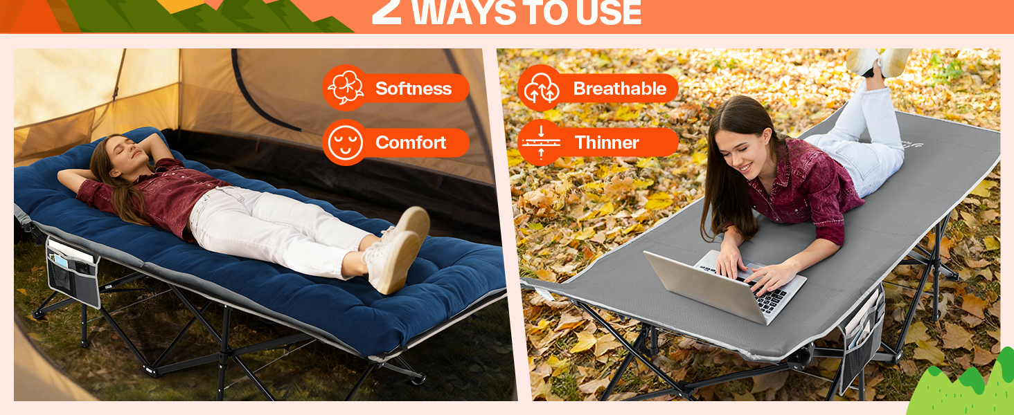 Розкладне ліжко Sportneer для кемпінгу та відпочинку: 200x81x47 см, чорне, з матрацом та сумкою для зберігання