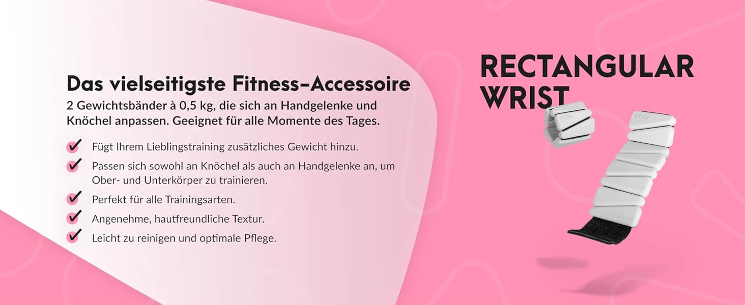 Браслети-ваги Fitfiu Fitness Rectangular Wrist - Набір 2 шт по 0,5 кг, біле м'яке силікон, для зап'ястя та щиколотки