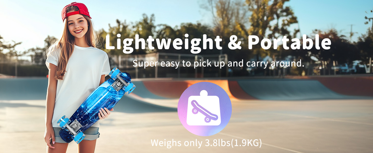 Скейтборд BELEEV 22 дюйми Mini Cruiser з LED колесами та T-Tool, для дітей, підлітків, дорослих, Galaxy Blue