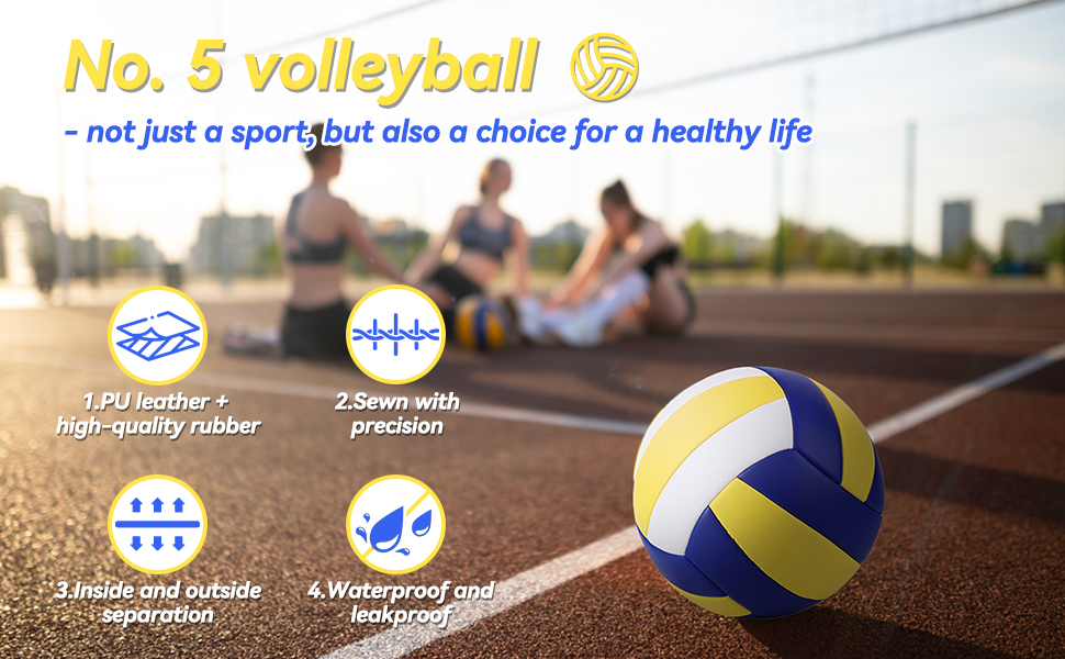 Волейбольний м'яч Perfeclan Standard 5 для залу, басейну, активного відпочинку. Синій, жовтий, з помпою