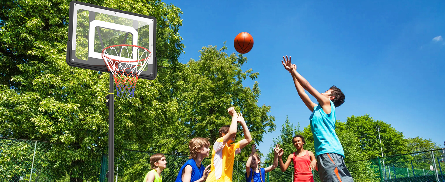 Баскетбольний кошик для вулиці, дитячий, регульована висота 150-210 см, стійка з міцною задня стінкою 80x60 см, збільшена база та колеса, чорний