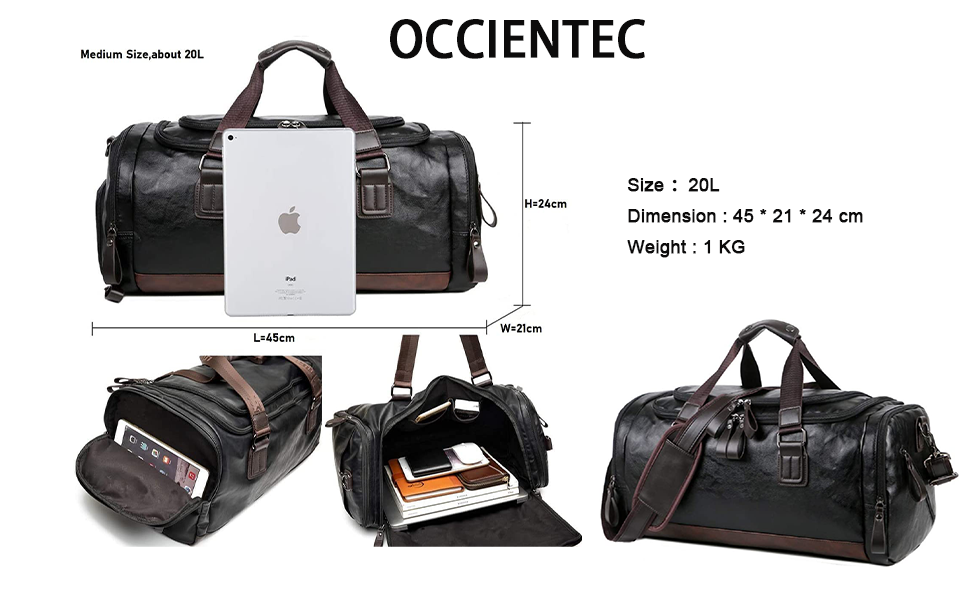 Чоловіча дорожня сумка через плече з PU шкіри, водонепроникна, велика місткість, 20L, чорна