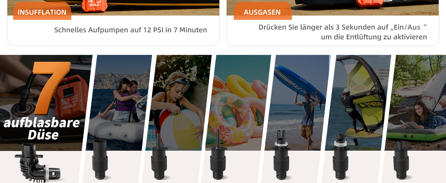Насос для SUP дошки GICLE 22PSI, електричний, 12V, для надувних SUP дошок, човнів, наметів, помаранчевий
