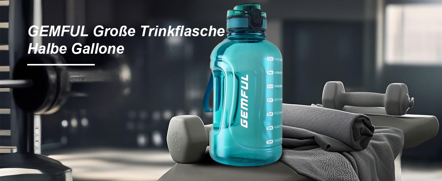 Фляга спортивна GEMFUL 2L з мітками часу - BPA-free, без витоку, з ручкою для фітнесу, офісу та відпочинку (Сіра)