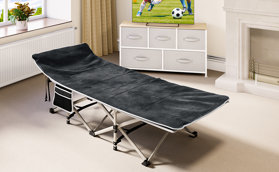 Зручне розкладне ліжко YITAHOME для кемпінгу та відпочинку на природі. Міцне, розкладне ліжко з матрацом, чорного кольору. Ідеально для подорожей та відпочинку на відкритому повітрі.