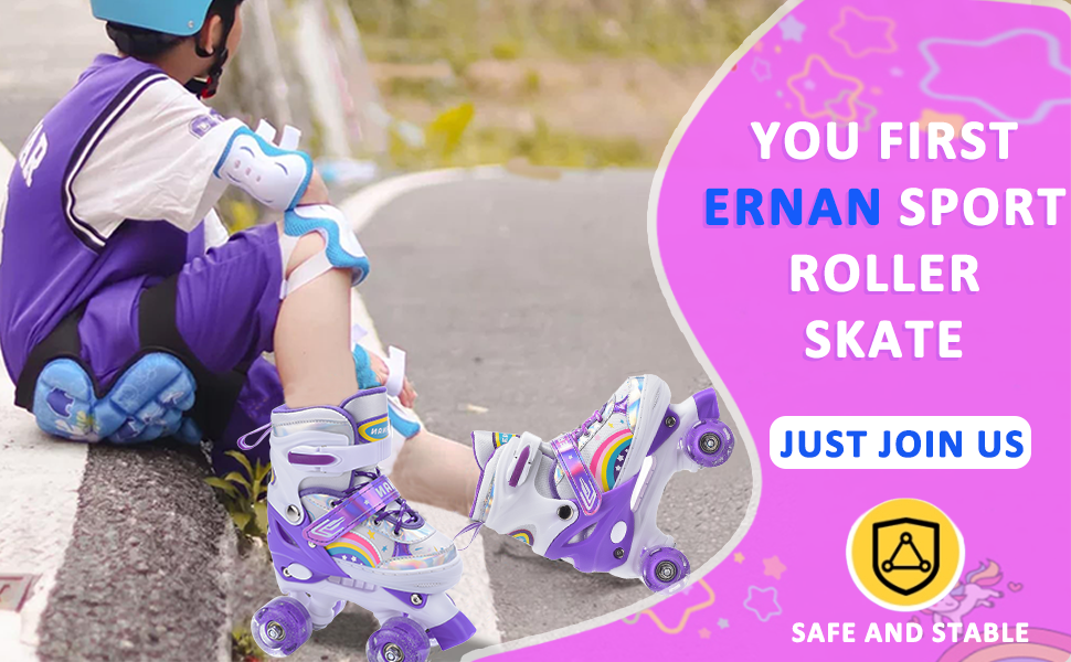 Ролики дитячі ERNAN регульовані, LED ролики для дівчаток та хлопчиків, комфортні, для підлітків та початківців, ідеальні для подарунка на День народження та Різдво (фіолетовий)