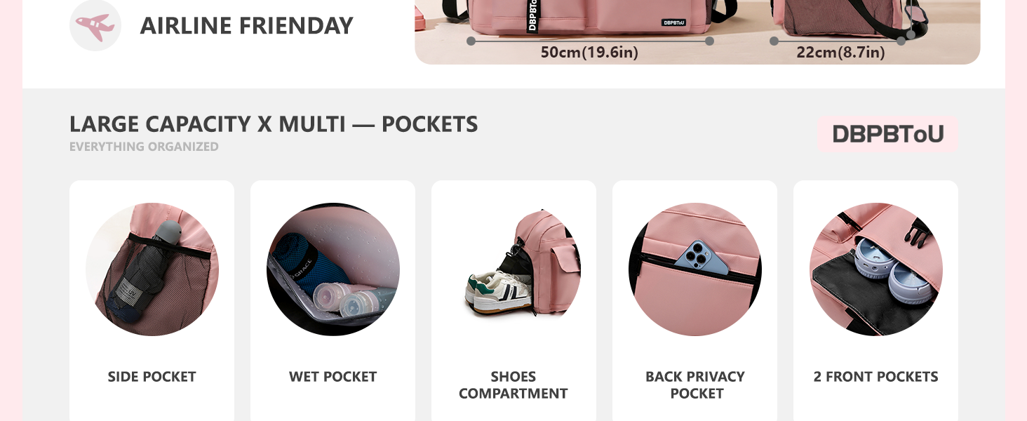 Спортивна сумка для жінок та чоловіків з відділенням для взуття та вологих речей, водонепроникна сумка-вікенд для тренувань, залу, плавання та сауни (рожева)