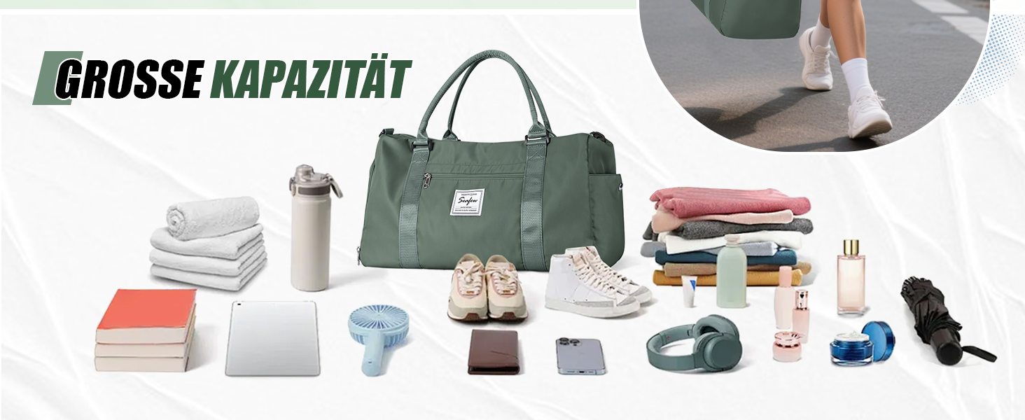 Спортивна сумка HYC00 для жінок та чоловіків: дорожня, для тренувань, з відділенням для мокрого одягу та взуття, армійсько-зелена