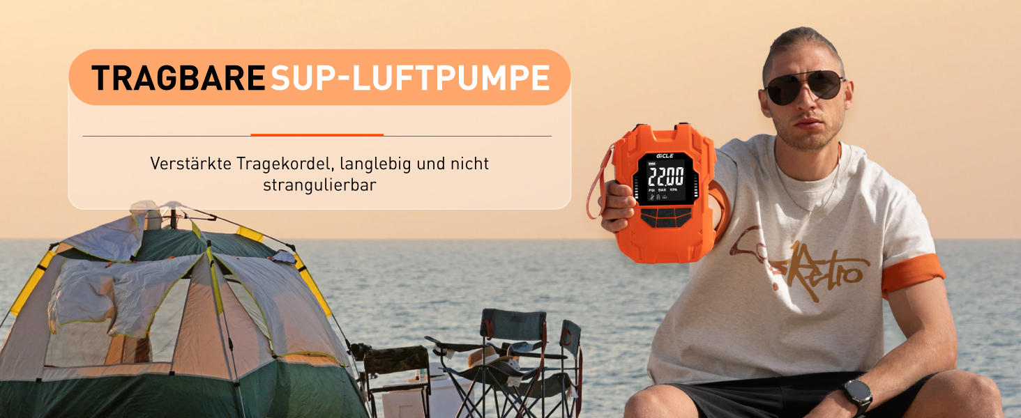 Електричний насос для SUP-дошки GICLE 22PSI з акумулятором, Type-C, 12V DC, помаранчевий