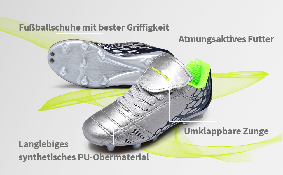 ДREAM PAIRS Дитячі футбольні бутси з низьким верхом, довгі шипи, спортивне взуття для легкоатлетики, тренувань, стрибків у довжину, бігу, футболу. Зносостійкі, з сильним зчепленням, 32 EU, світло-сірий, темно-синій