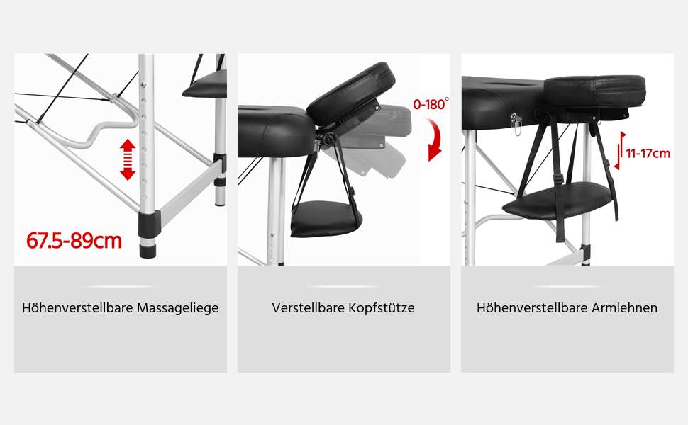 Масажний стіл Yaheetech Масажне ліжко Розкладний терапевтичний стіл Масажний стіл 3 зони Ергономічний масажний стіл з підголівником і підлокітниками, шириною 70 см, (213 x 82 см, чорний)