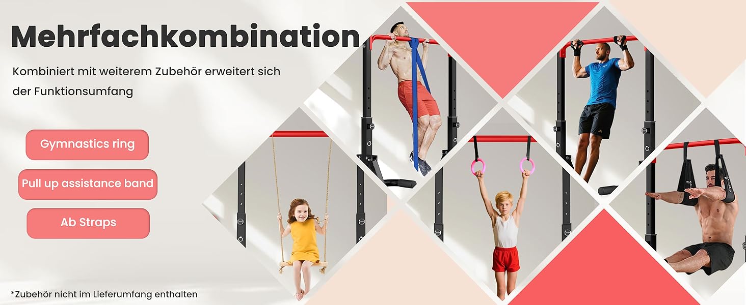 Стойка для віджимань і підтягувань DOBESTS з регулюванням висоти, багатофункціональна, чорна (3-червоні)