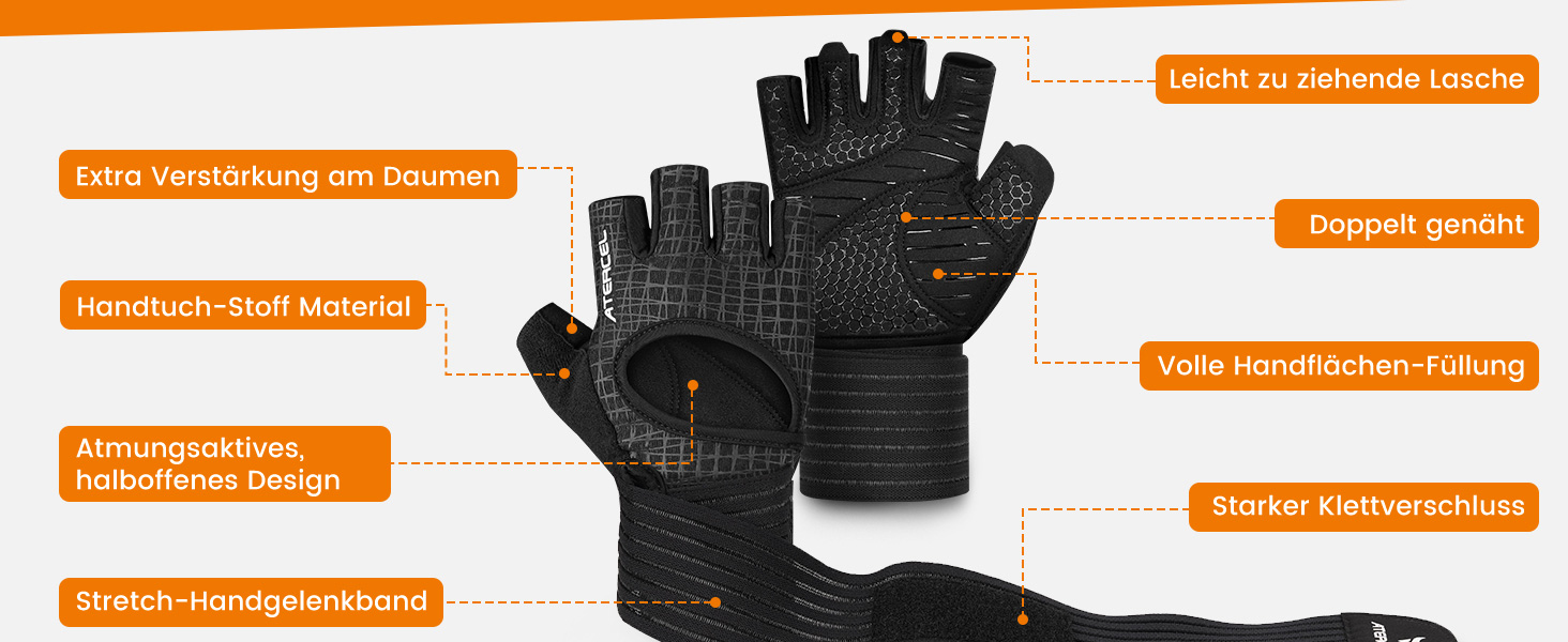 Фітнес рукавички ATERCEL для чоловіків та жінок: рукавички для тренувань, силових вправ, кросфіту, важкої атлетики та тренувань у залі