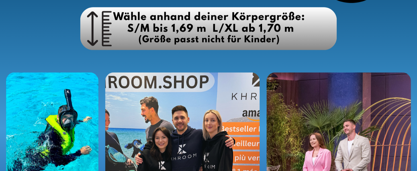 Маска для снорклінгу Khroom Seaview Pro для дорослих, повнолицьова, біла (L/XL) - безпечна CO2 захист